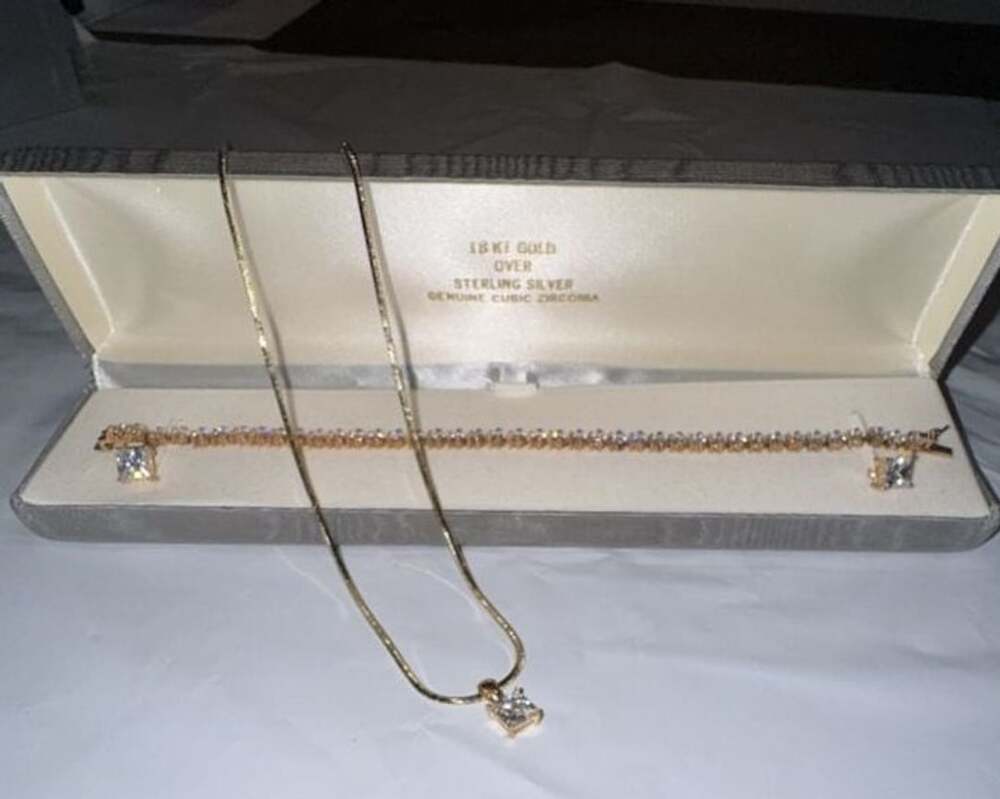 18Kt Gold Over Sterling Silver Cubic Zirconia Tennis Bracelet And Necklace